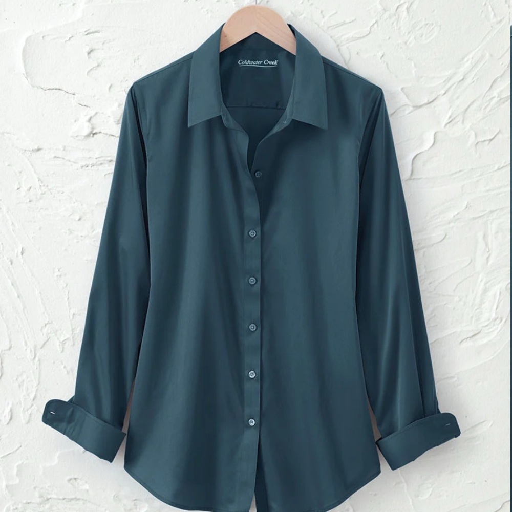 Coldwater Creek emerald green no iron Button-Down Shirt